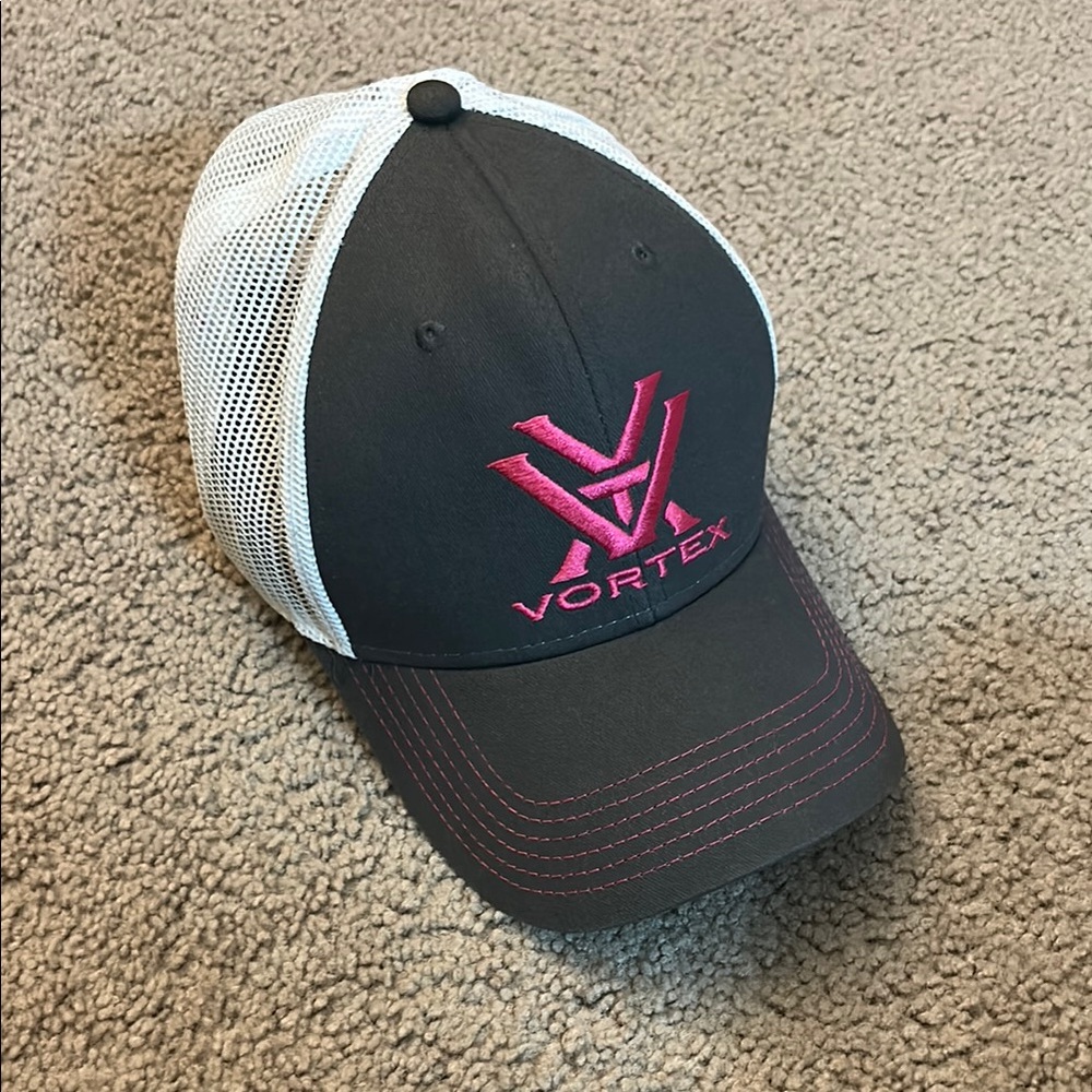 Vortex Gray and White Cap with Pink Logo